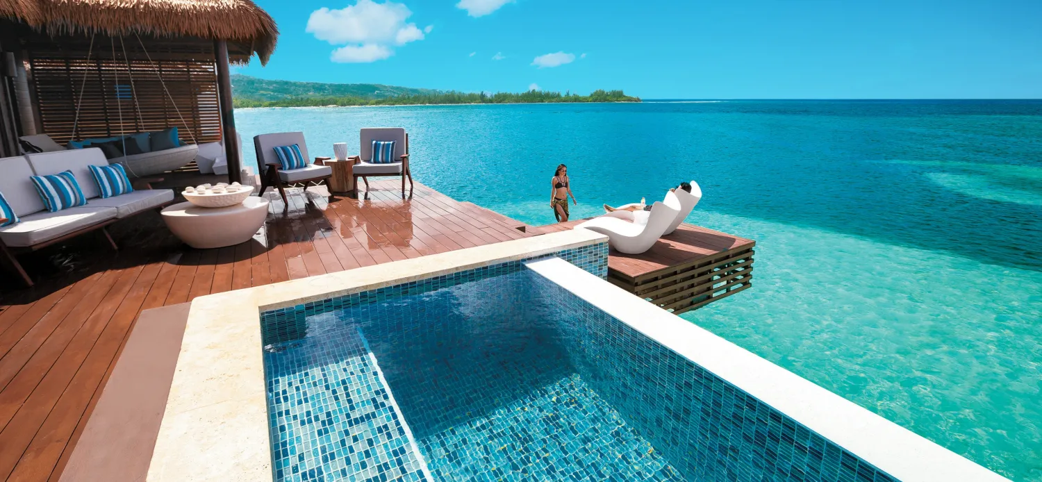 Private infinity pool at Sandals South Coast overwater bungalow